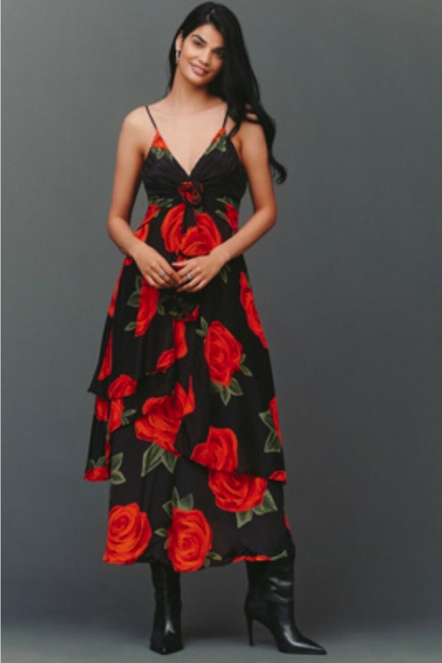 NWT Farm Rio x Anthropologie Latin Roses Dress. Size L. Ret. $398